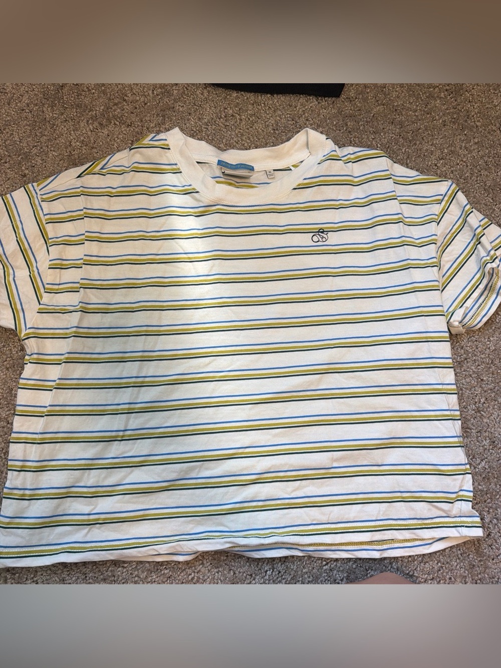 Striped Short-Sleeve Crewneck Tee in White with Blue & Yellow Stripes
